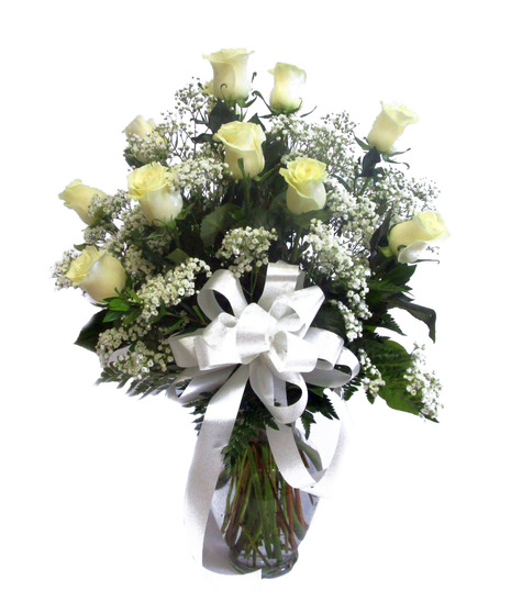 One Dozen Long Stemmed White Roses