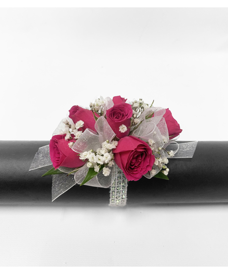 5 Pink Spray-Roses w/ Hypericum & Eucalyptus - Wristlet Corsage in